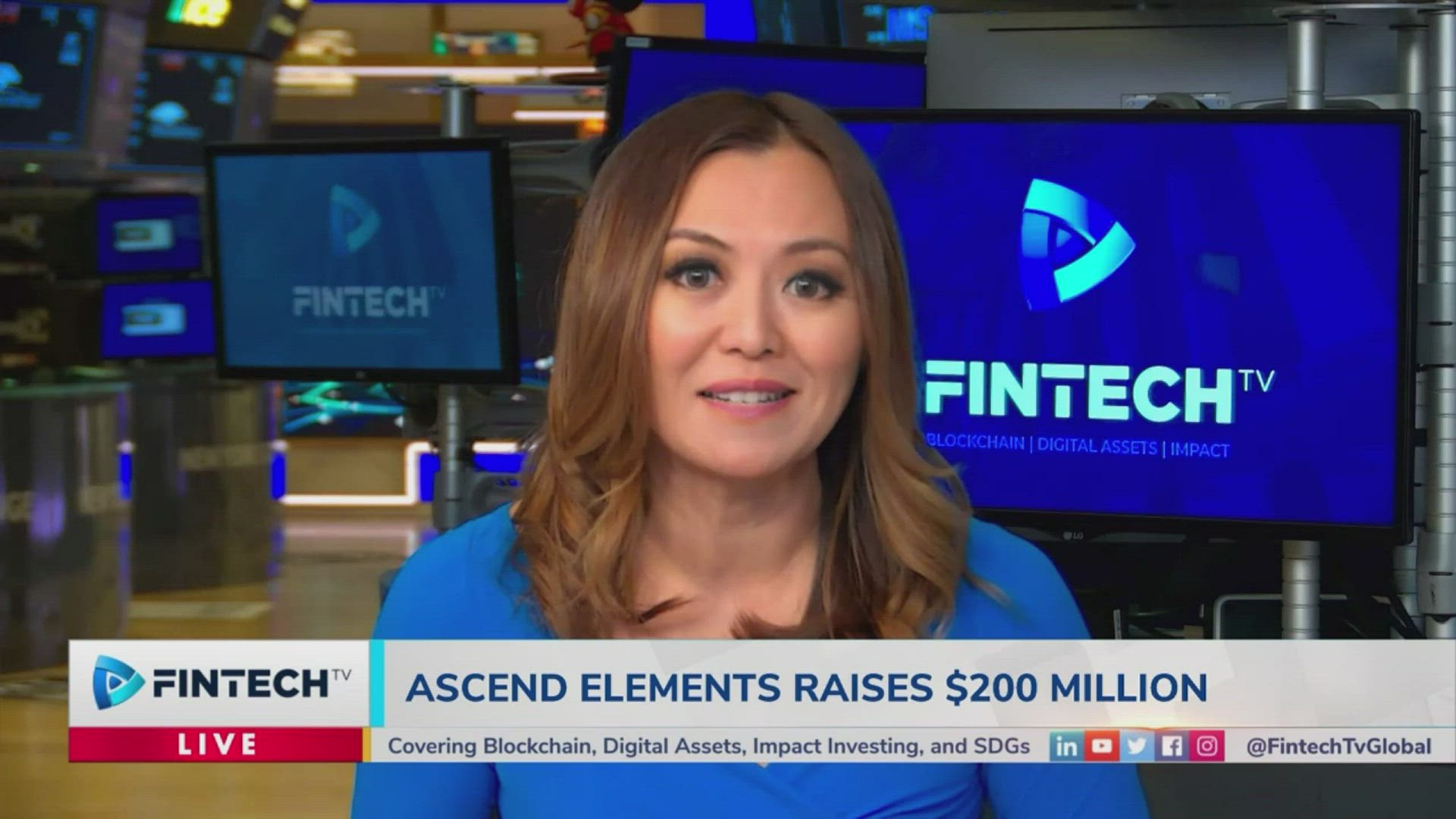 Oak Hills Advisors and Ascend Elements on a FintechTV studio backdrop with blue tones and a banner announcing Ascend Elements raises $200 million.