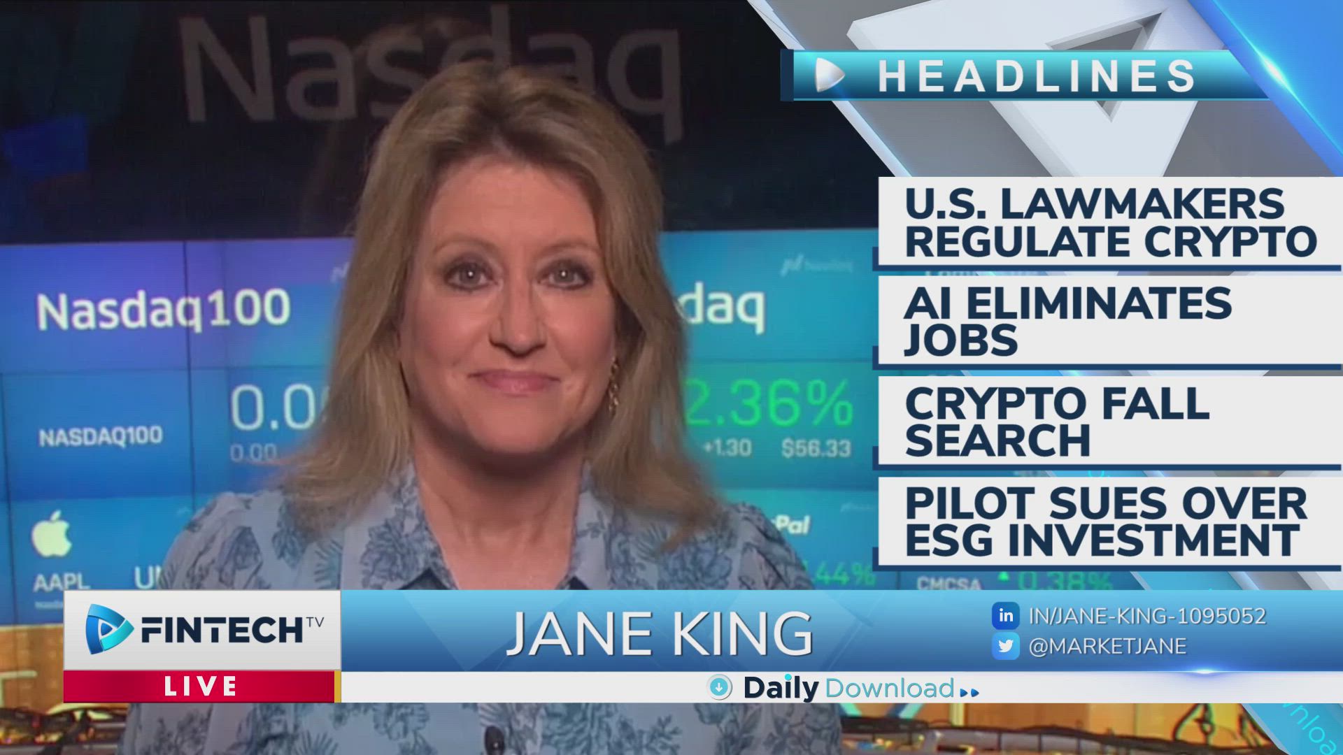 U.S. lawmakers regulate crypto, AI eliminates jobs, crypto fall search, pilot sues over ESG investment