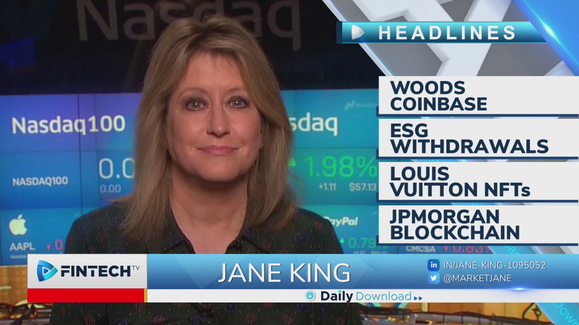 Woods Coinbase, ESG withdrawals, Louis Vuitton NFTs, JPMorgan blockchain
