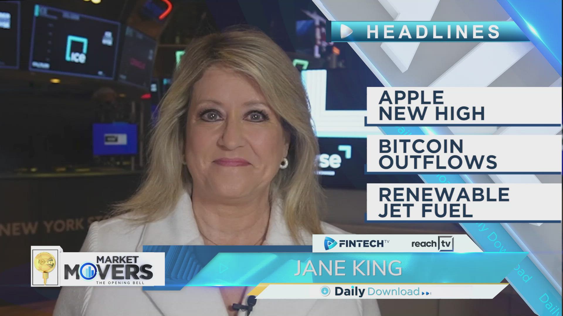 Apple new high, Bitcoin outflows, Renewable jet fuel