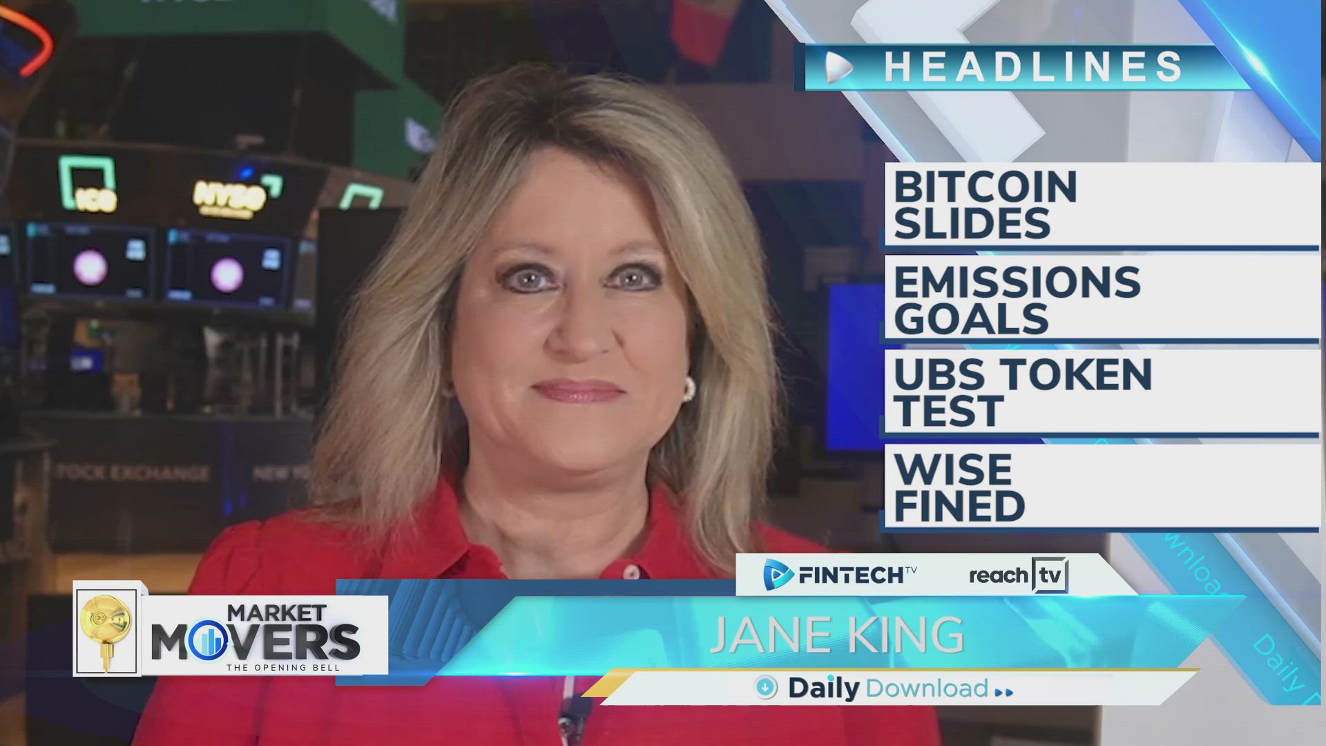 Bitcoin slides, Emissions goals, UBS token test, Wise fined